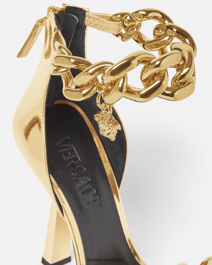 Versace medusa metalik zincir sandalet kadınlar altın ayakkabı B0HHR8447