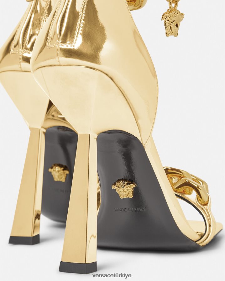 Versace medusa metalik zincir sandalet kadınlar altın ayakkabı B0HHR8447