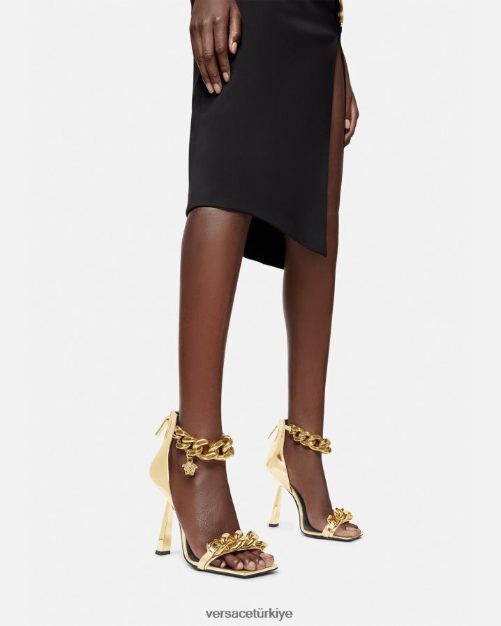 Versace medusa metalik zincir sandalet kadınlar altın ayakkabı B0HHR8447