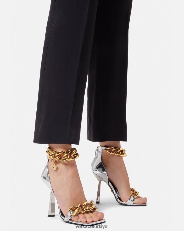 Versace medusa metalik zincir sandalet kadınlar gümüş ayakkabı B0HHR8464