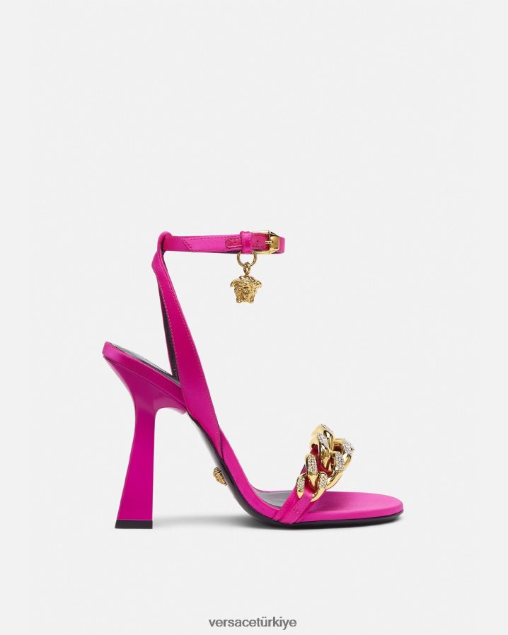 Versace medusa zincirli yüksek topuklu sandalet kadınlar fuşya ayakkabı B0HHR8462