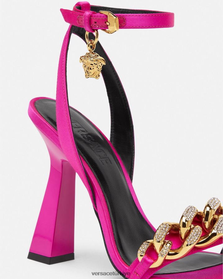 Versace medusa zincirli yüksek topuklu sandalet kadınlar fuşya ayakkabı B0HHR8462