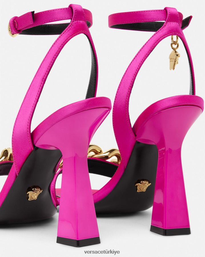 Versace medusa zincirli yüksek topuklu sandalet kadınlar fuşya ayakkabı B0HHR8462