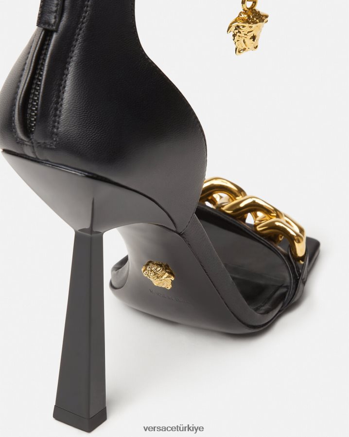 Versace medusa zincirli yüksek topuklu sandalet kadınlar siyah ayakkabı B0HHR8445