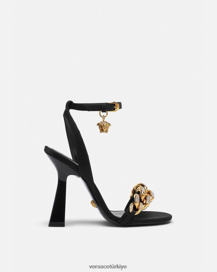 Versace medusa zincirli yüksek topuklu sandalet kadınlar siyah ayakkabı B0HHR8463