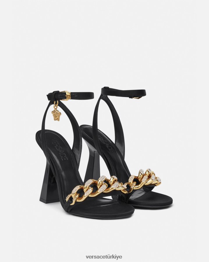 Versace medusa zincirli yüksek topuklu sandalet kadınlar siyah ayakkabı B0HHR8463