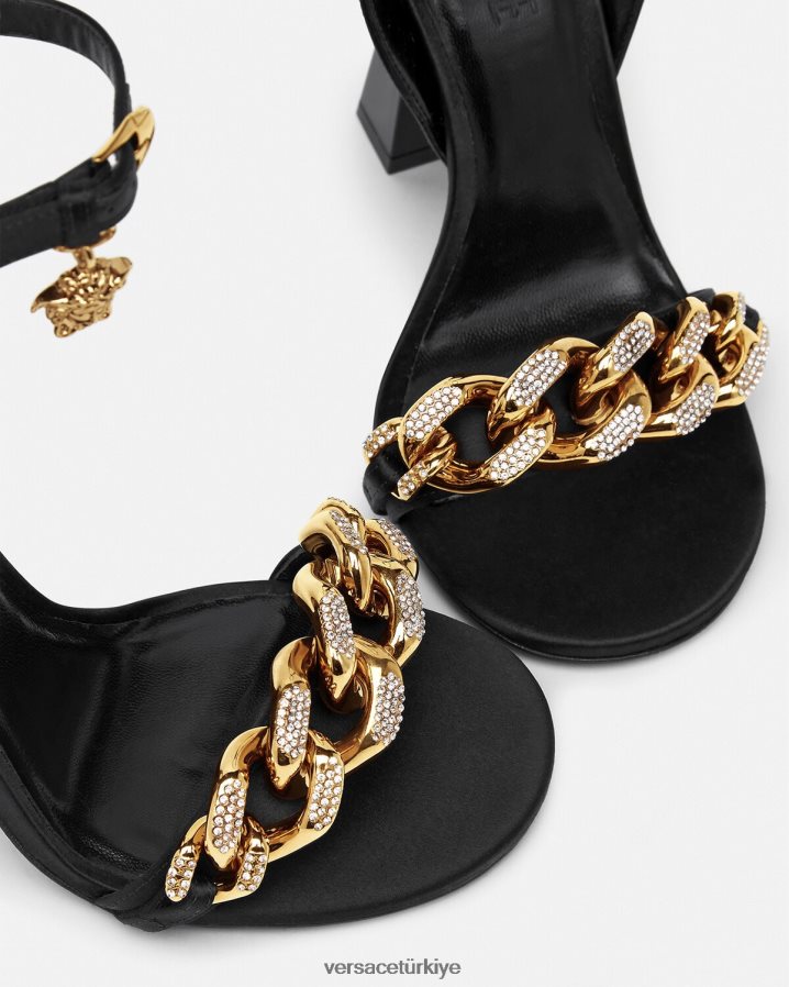 Versace medusa zincirli yüksek topuklu sandalet kadınlar siyah ayakkabı B0HHR8463