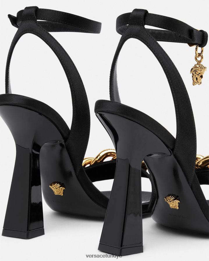 Versace medusa zincirli yüksek topuklu sandalet kadınlar siyah ayakkabı B0HHR8463