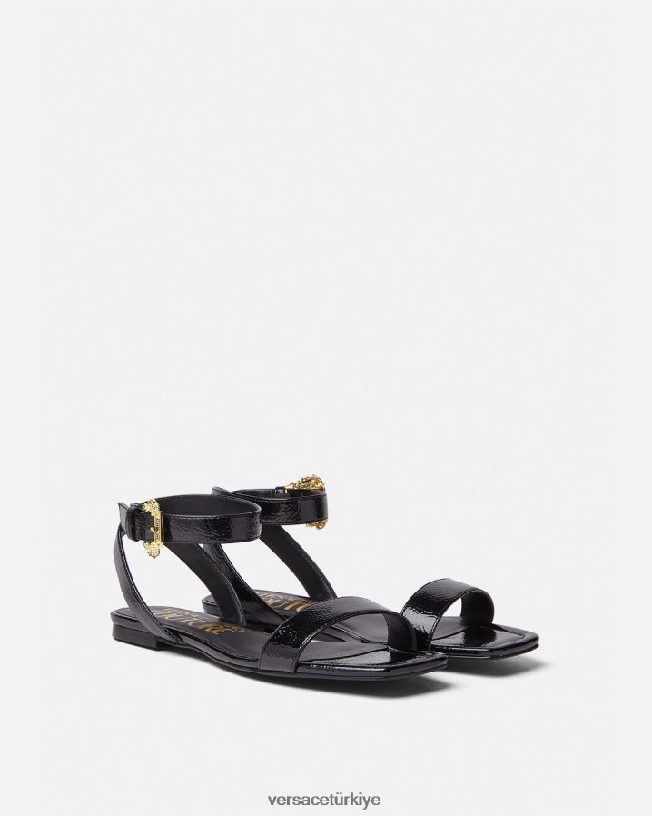 Versace millie barok tokalı düz sandalet kadınlar siyah ayakkabı B0HHR82259