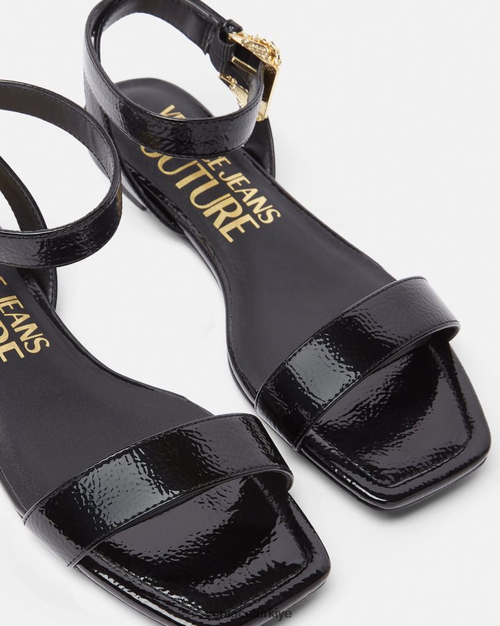 Versace millie barok tokalı düz sandalet kadınlar siyah ayakkabı B0HHR82259