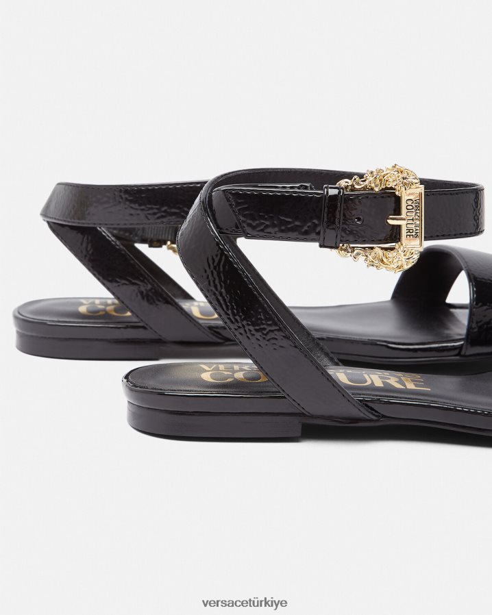 Versace millie barok tokalı düz sandalet kadınlar siyah ayakkabı B0HHR82259