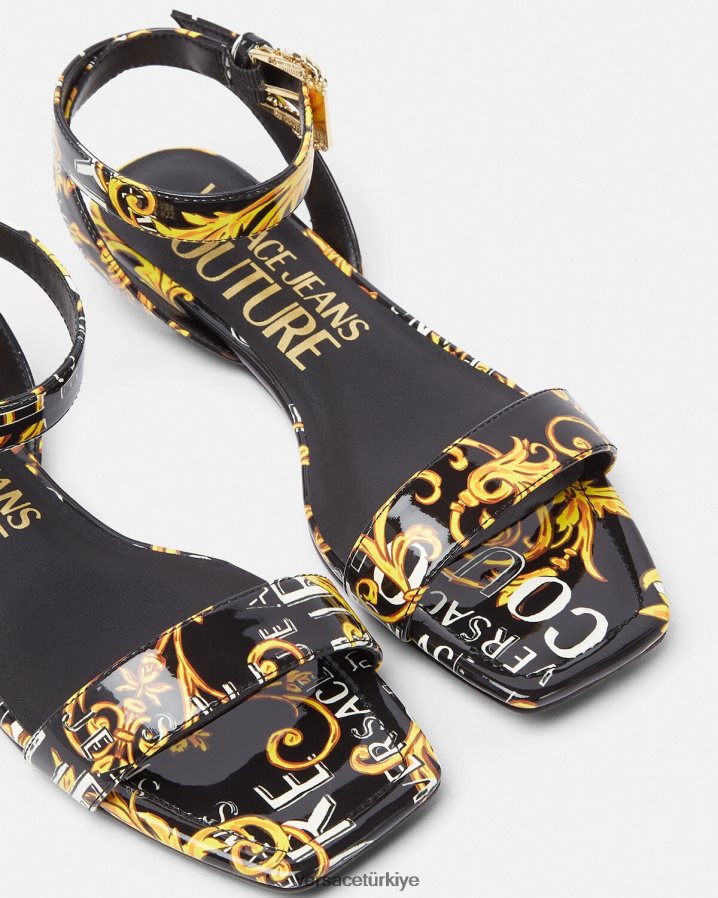 Versace pop couture millie düz sandaletler kadınlar siyah altın ayakkabı B0HHR82299