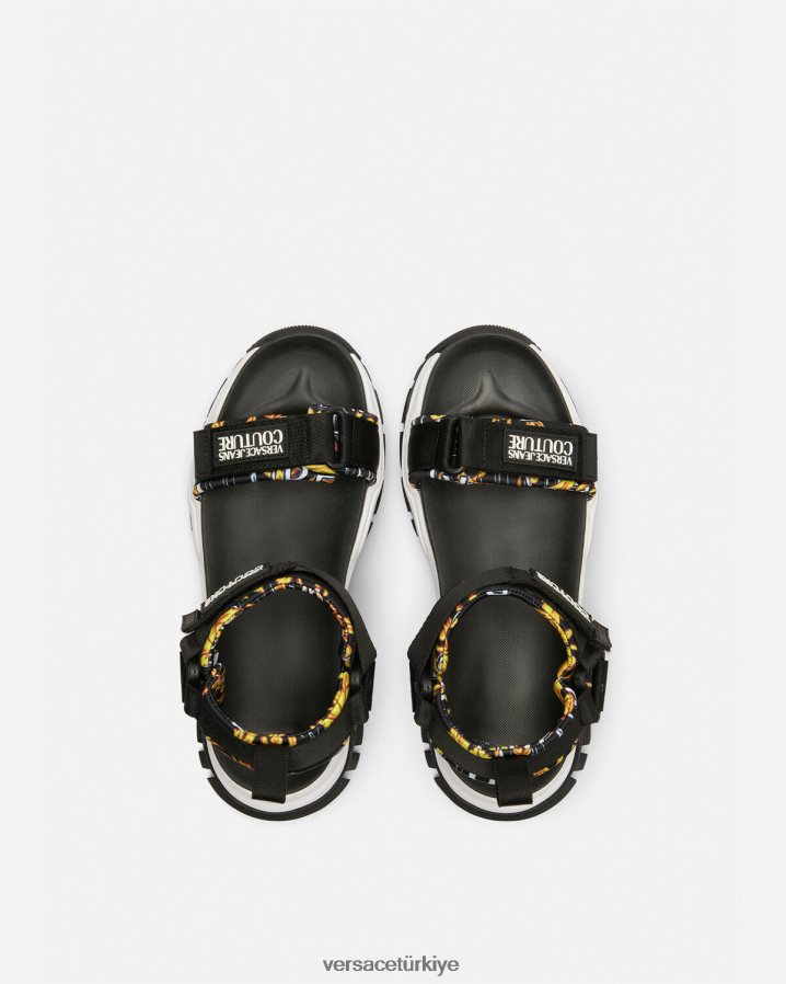 Versace yürüyüşçü tıknaz sandaletler kadınlar siyah altın ayakkabı B0HHR82288