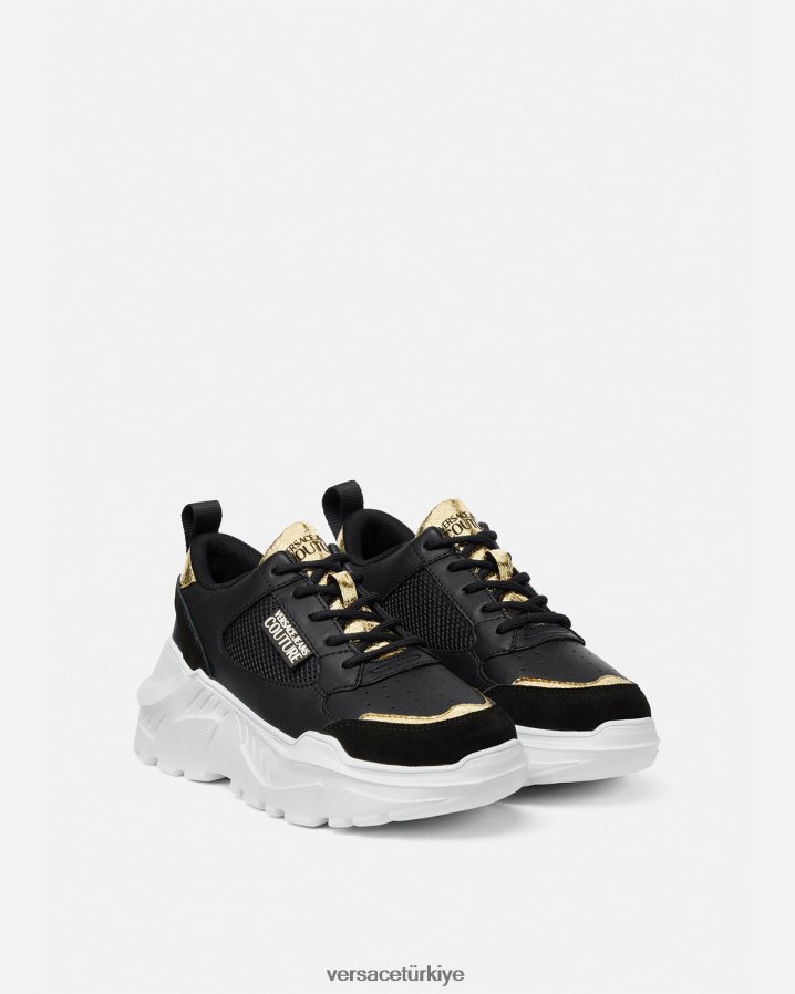 Versace hız pisti spor ayakkabıları kadınlar siyah altın ayakkabı B0HHR82265