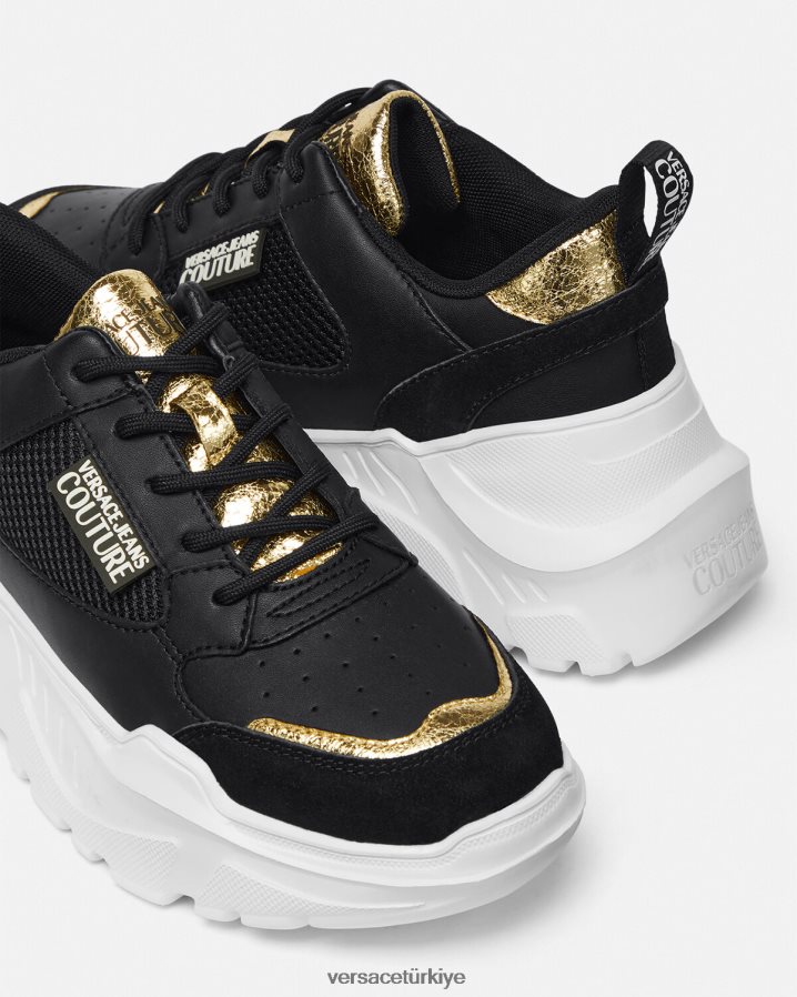 Versace hız pisti spor ayakkabıları kadınlar siyah altın ayakkabı B0HHR82265
