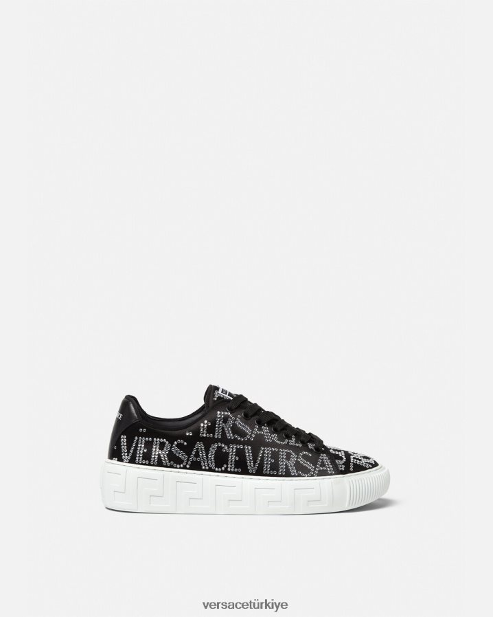 Versace kristal allover greca spor ayakkabıları kadınlar siyah ayakkabı B0HHR8498