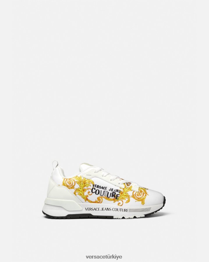 Versace logo couture dinamik spor ayakkabı kadınlar altın ve beyaz ayakkabı B0HHR82279