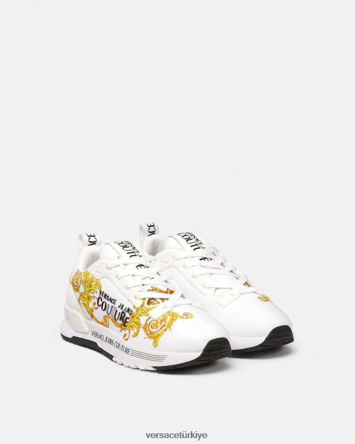 Versace logo couture dinamik spor ayakkabı kadınlar altın ve beyaz ayakkabı B0HHR82279