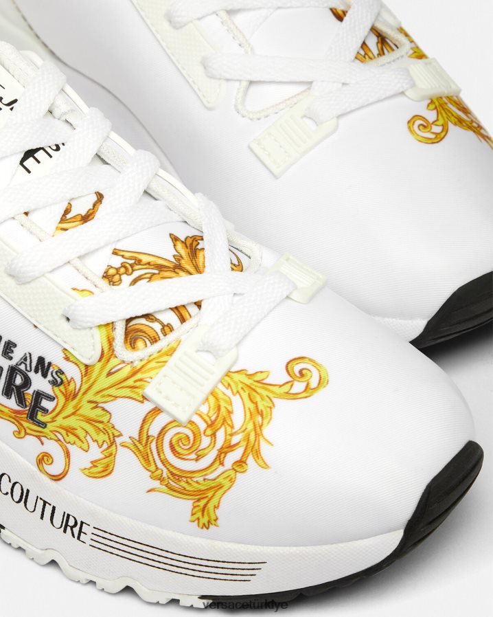 Versace logo couture dinamik spor ayakkabı kadınlar altın ve beyaz ayakkabı B0HHR82279