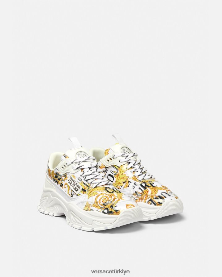 Versace logo couture uzun yürüyüşe çıkan kimse spor ayakkabıları kadınlar altın ve beyaz ayakkabı B0HHR82287