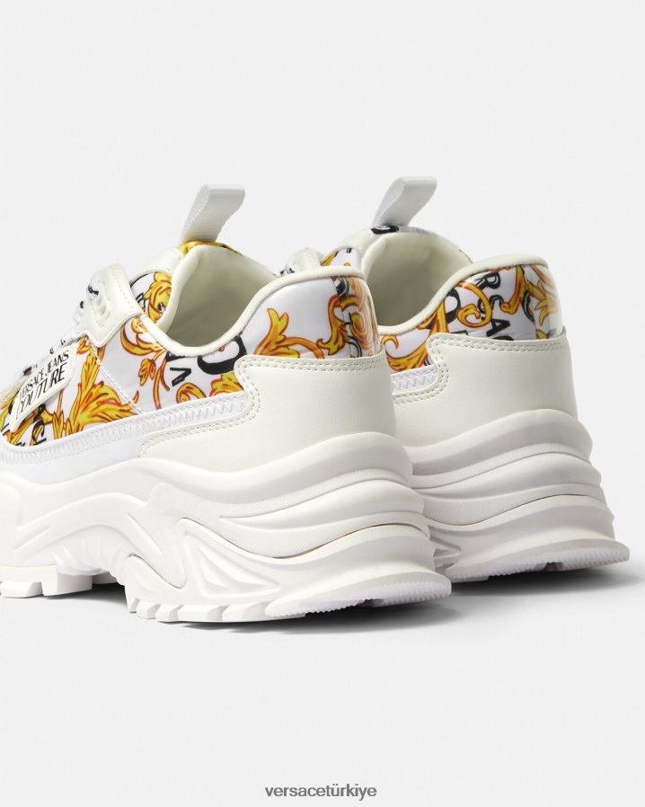Versace logo couture uzun yürüyüşe çıkan kimse spor ayakkabıları kadınlar altın ve beyaz ayakkabı B0HHR82287