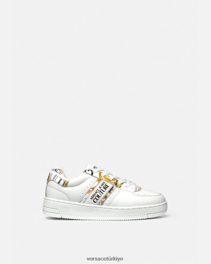 Versace logo fırça couture meyssa spor ayakkabıları kadınlar altın ve beyaz ayakkabı B0HHR82295