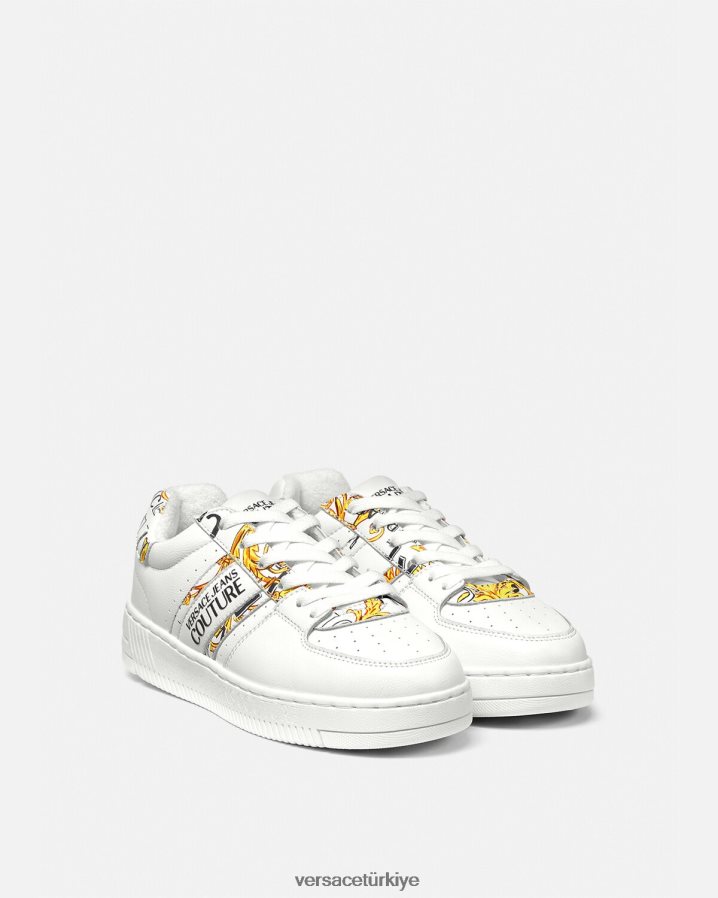 Versace logo fırça couture meyssa spor ayakkabıları kadınlar altın ve beyaz ayakkabı B0HHR82295