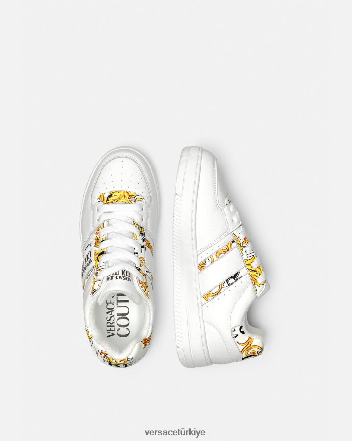 Versace logo fırça couture meyssa spor ayakkabıları kadınlar altın ve beyaz ayakkabı B0HHR82295
