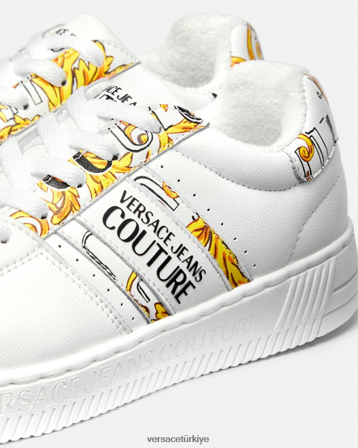 Versace logo fırça couture meyssa spor ayakkabıları kadınlar altın ve beyaz ayakkabı B0HHR82295