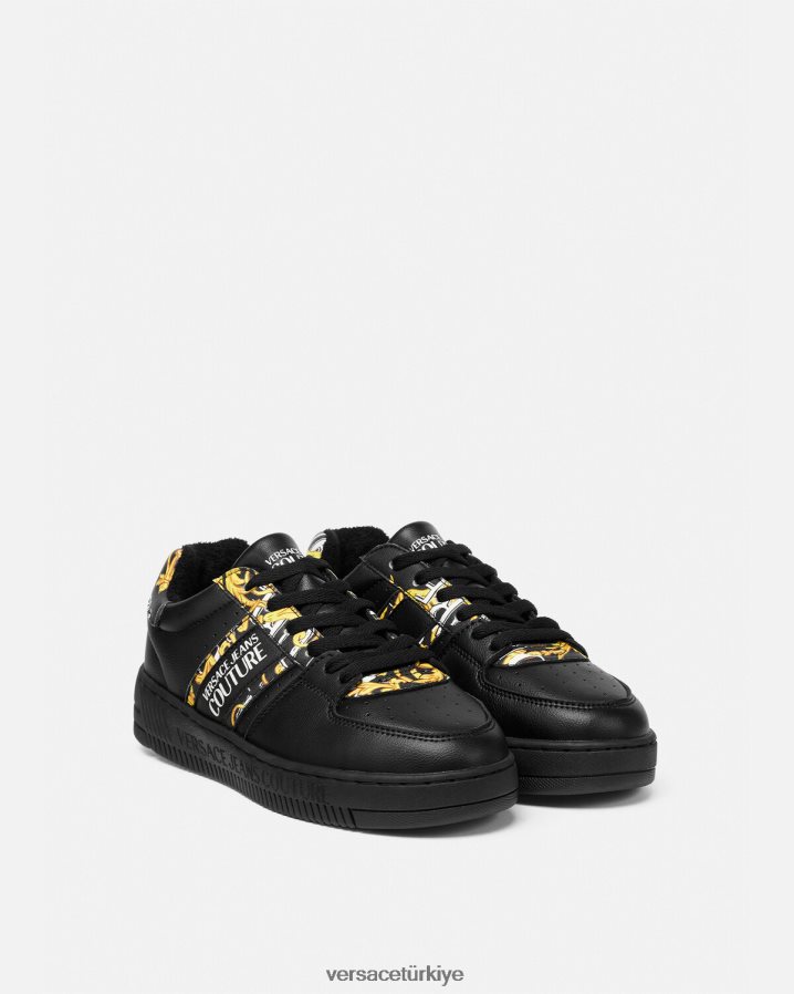 Versace logo fırça couture meyssa spor ayakkabıları kadınlar siyah altın ayakkabı B0HHR82296