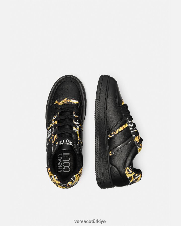 Versace logo fırça couture meyssa spor ayakkabıları kadınlar siyah altın ayakkabı B0HHR82296