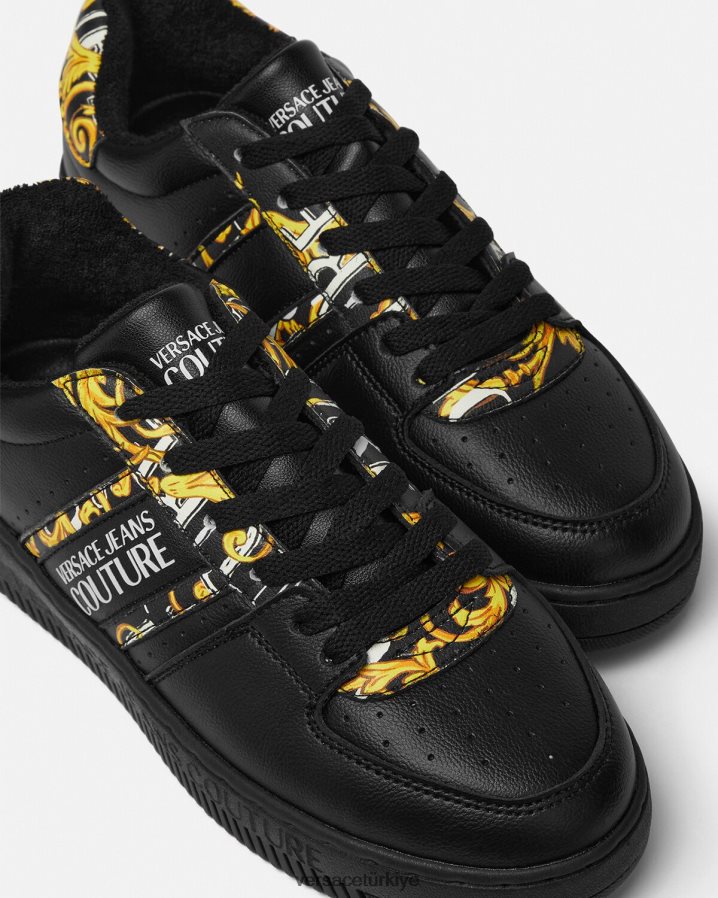 Versace logo fırça couture meyssa spor ayakkabıları kadınlar siyah altın ayakkabı B0HHR82296