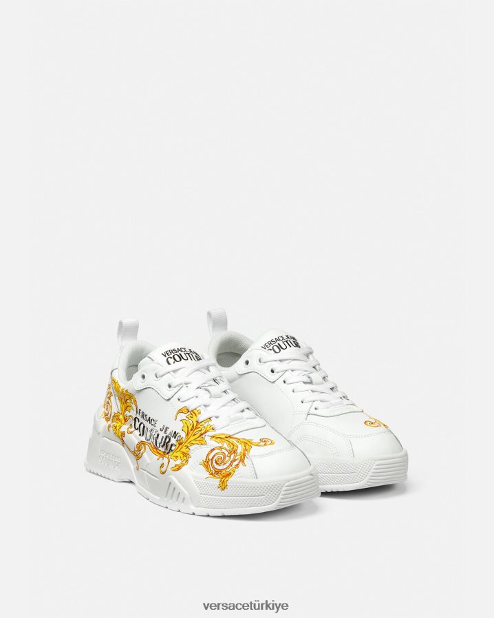 Versace stargaze logolu özel tasarım spor ayakkabılar kadınlar altın ve beyaz ayakkabı B0HHR82310