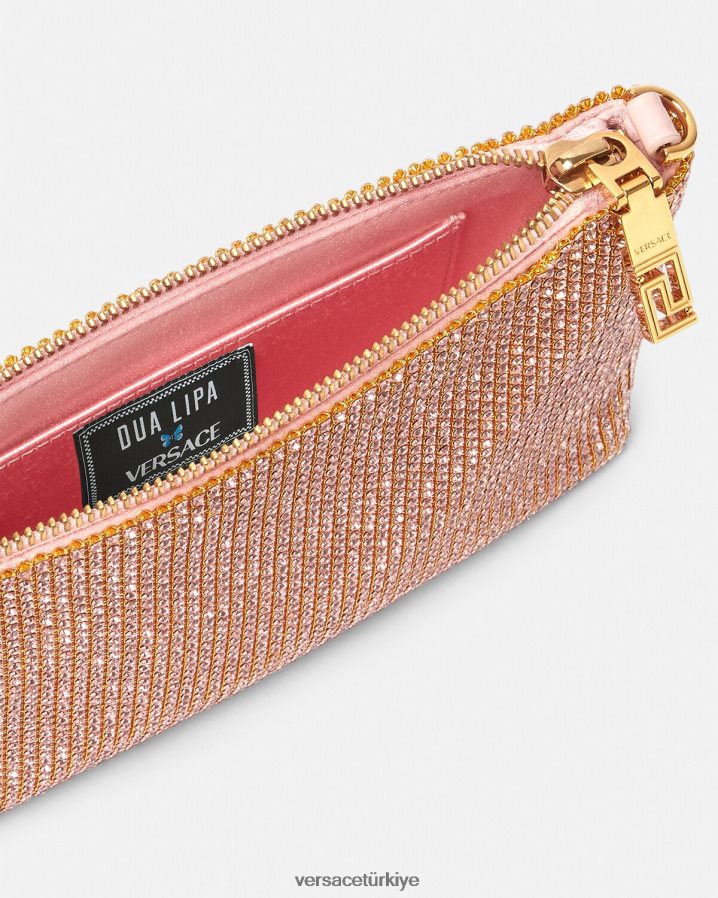 Versace kristal metal örgü debriyaj kadınlar pembe çanta B0HHR8381