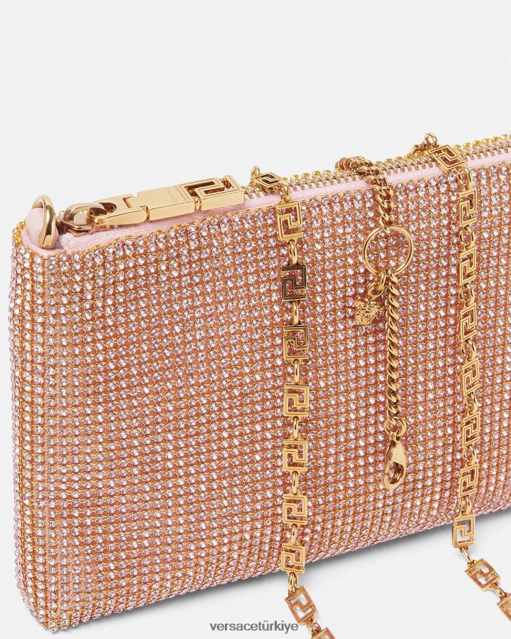 Versace kristal metal örgü debriyaj kadınlar pembe çanta B0HHR8381