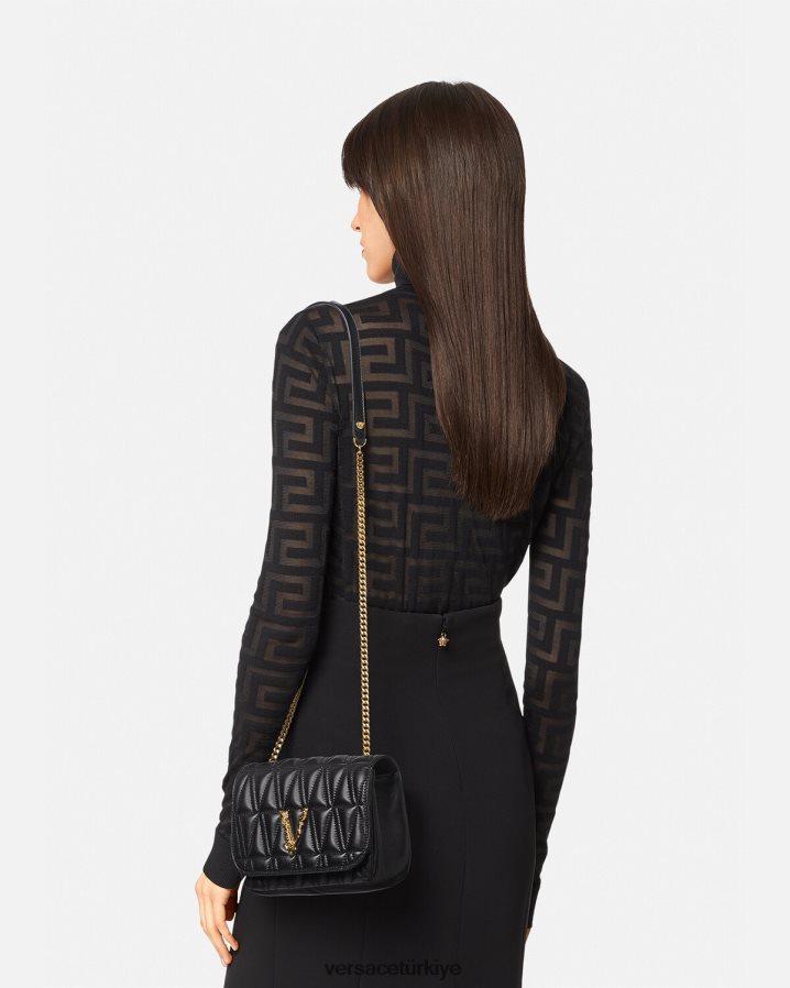 Versace Virtus küçük omuz çantası kadınlar siyah çanta B0HHR8367