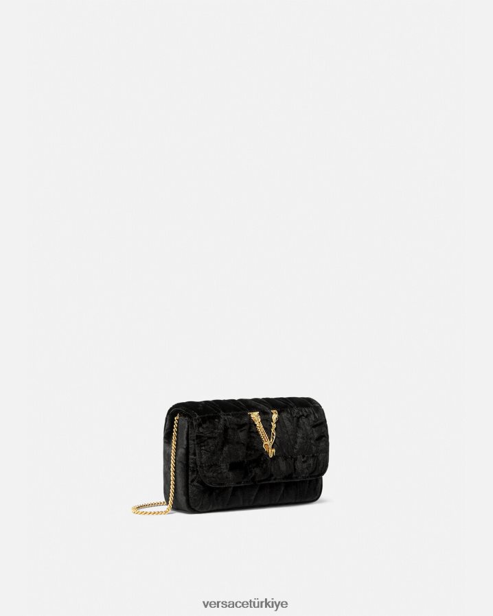 Versace Virtus kadife mini çanta kadınlar siyah çanta B0HHR8377