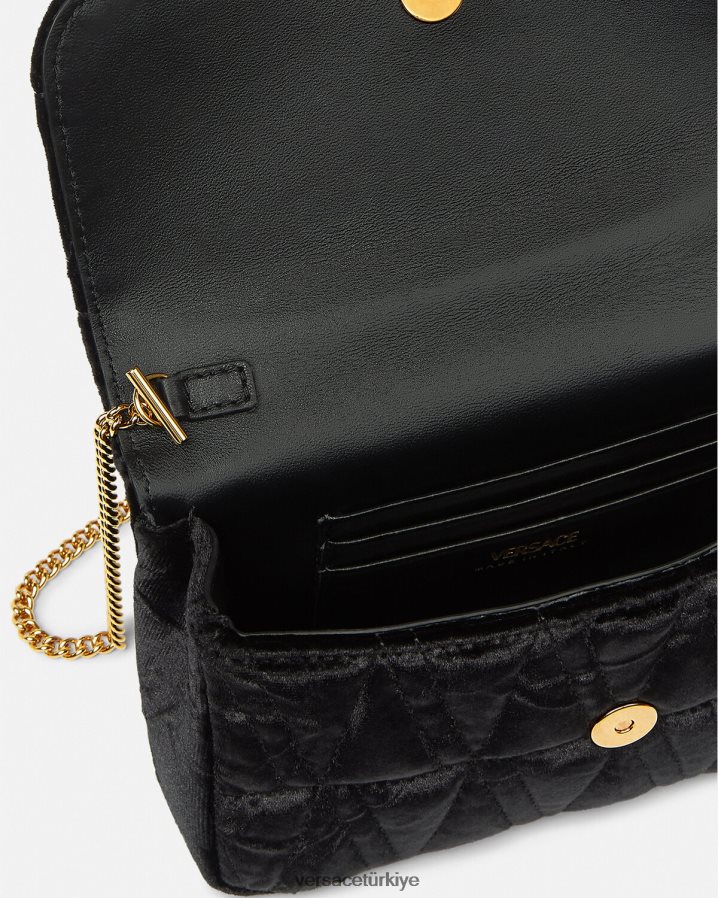Versace Virtus kadife mini çanta kadınlar siyah çanta B0HHR8377