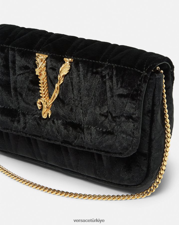 Versace Virtus kadife mini çanta kadınlar siyah çanta B0HHR8377