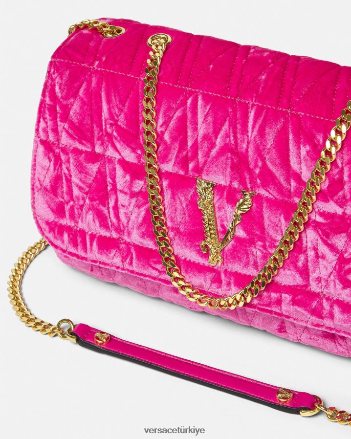 Versace Virtus kadife omuz çantası kadınlar pembe çanta B0HHR8376