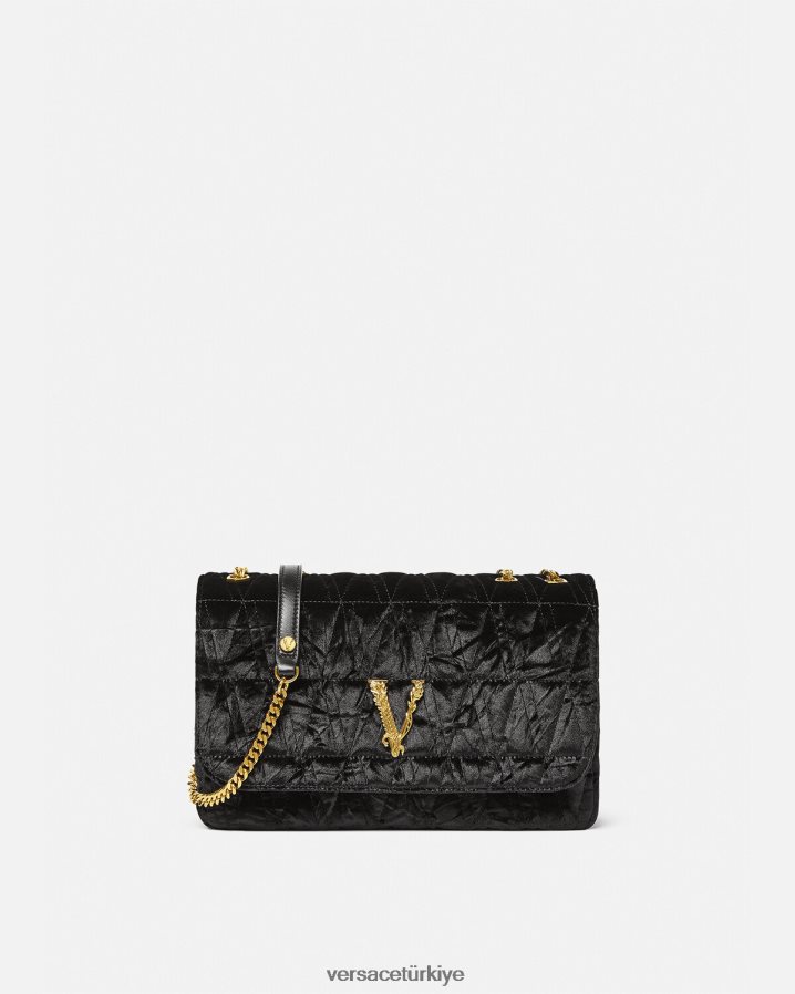 Versace Virtus kadife omuz çantası kadınlar siyah çanta B0HHR8373