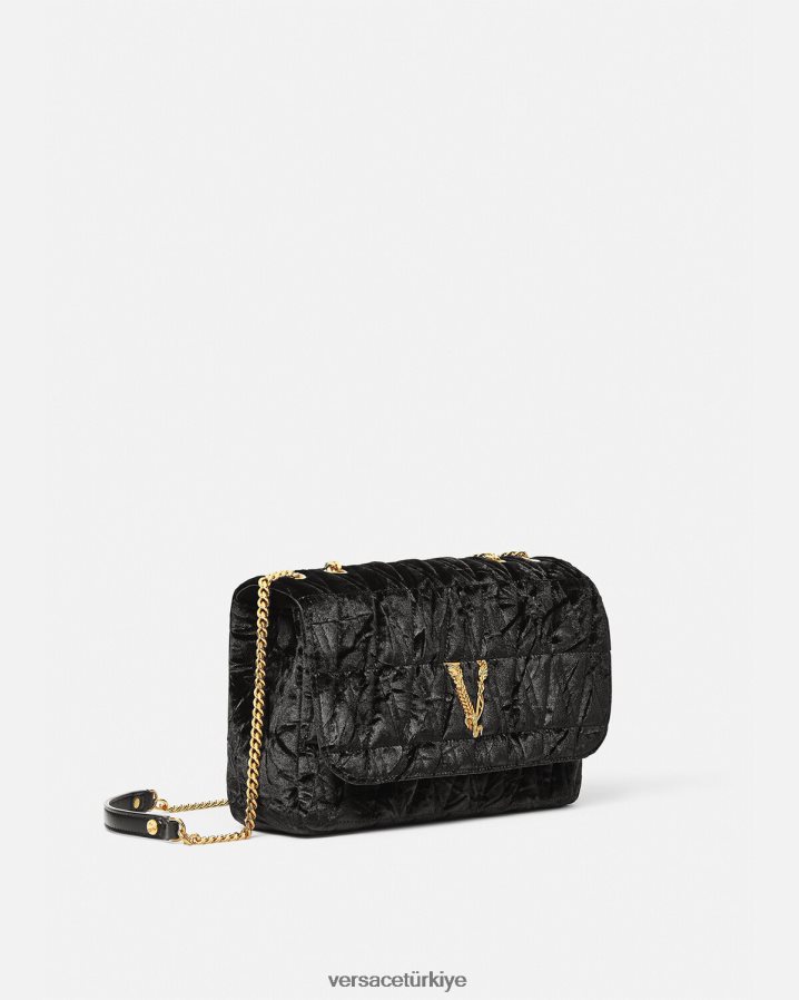 Versace Virtus kadife omuz çantası kadınlar siyah çanta B0HHR8373