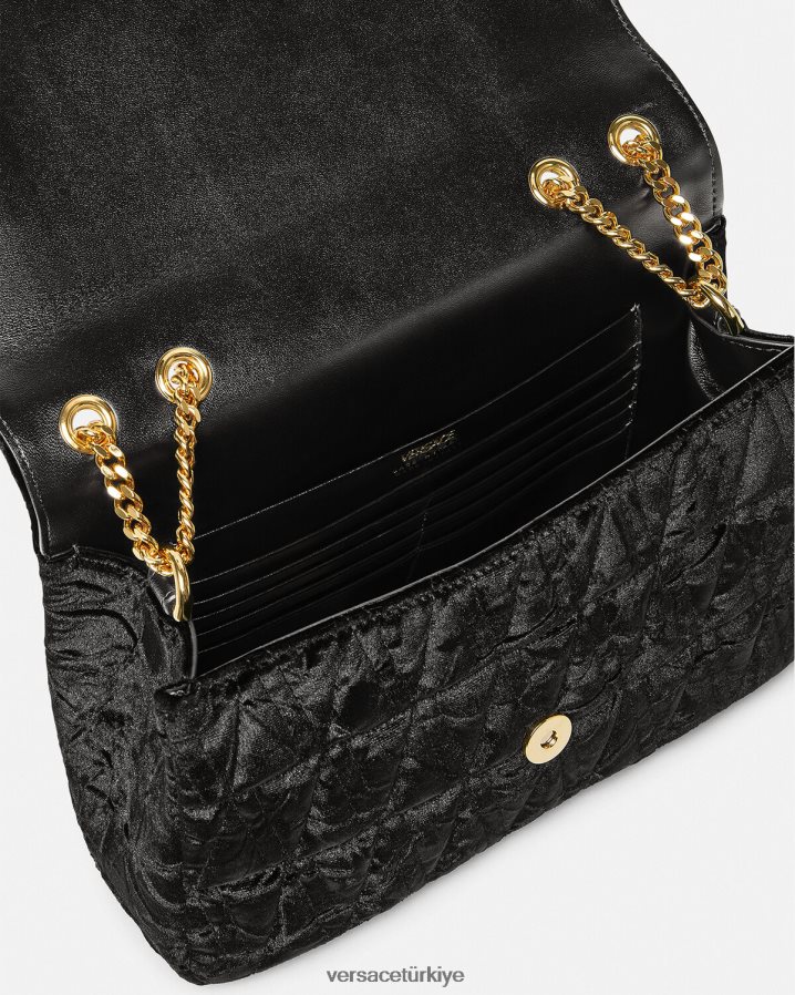 Versace Virtus kadife omuz çantası kadınlar siyah çanta B0HHR8373