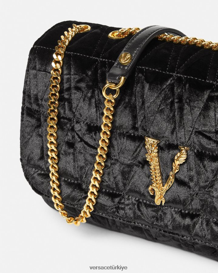 Versace Virtus kadife omuz çantası kadınlar siyah çanta B0HHR8373