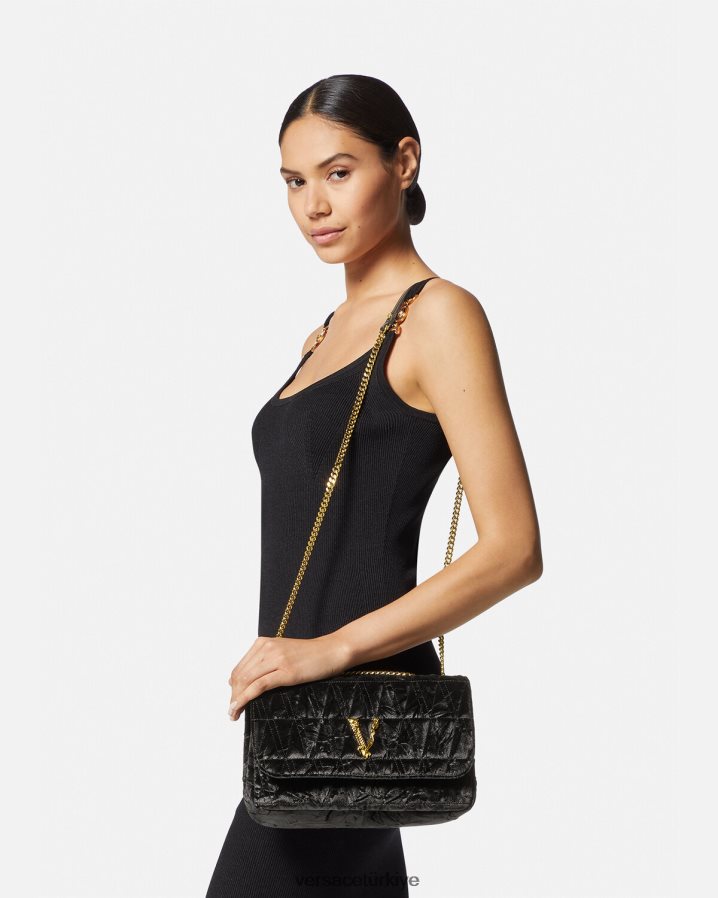 Versace Virtus kadife omuz çantası kadınlar siyah çanta B0HHR8373