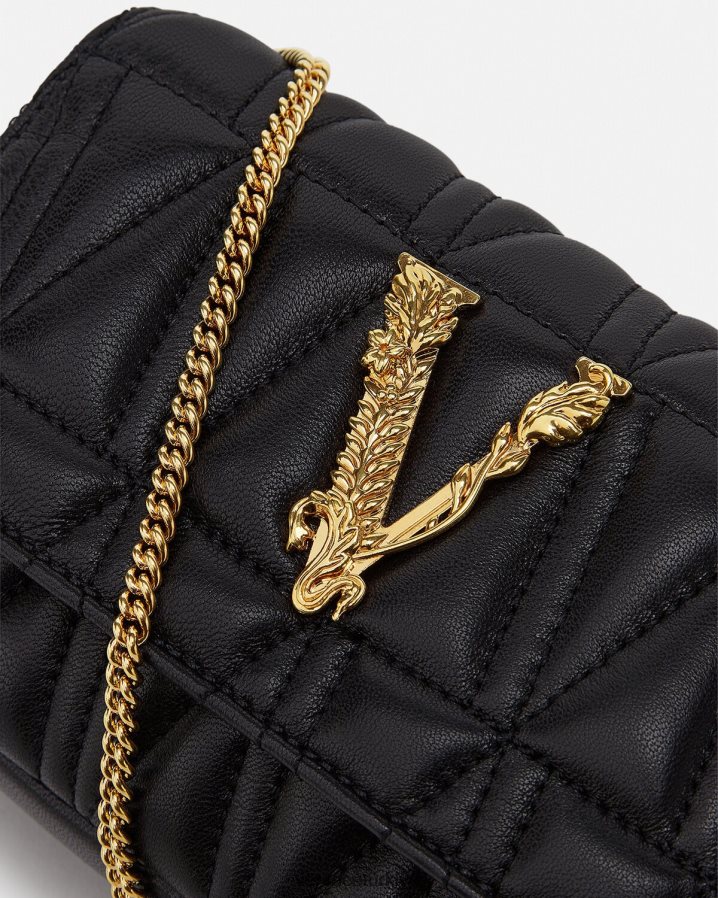 Versace Virtus mini çanta kadınlar siyah çanta B0HHR8372