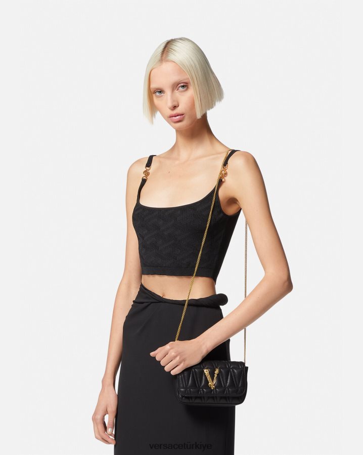 Versace Virtus mini çanta kadınlar siyah çanta B0HHR8372