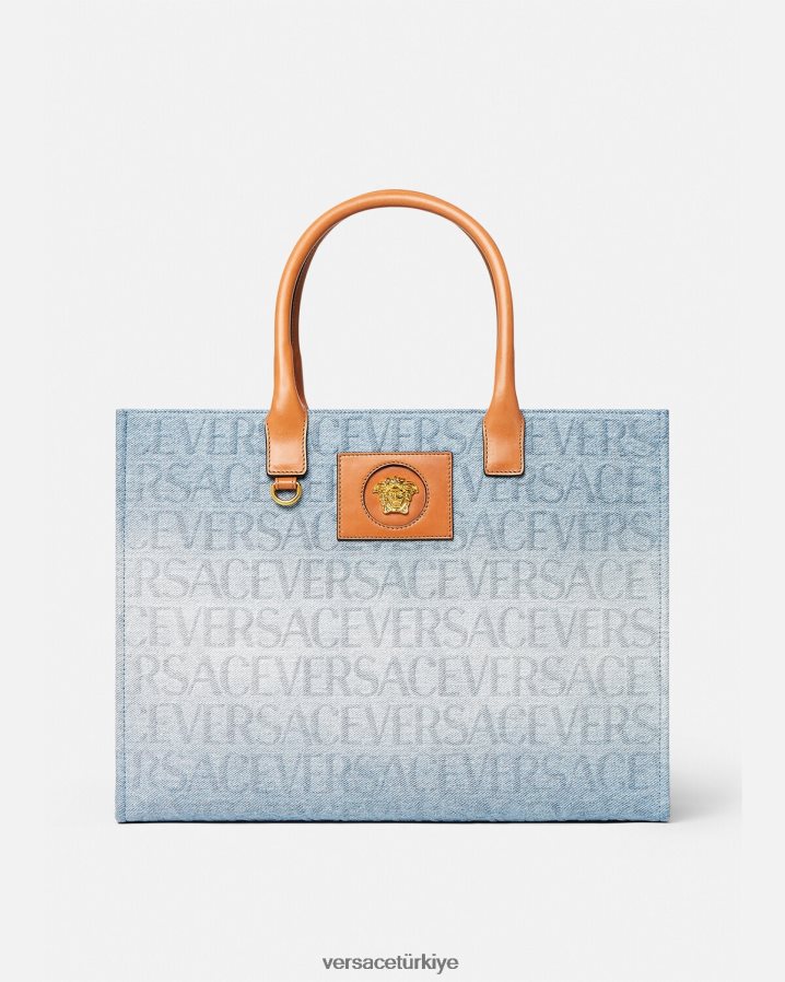 Versace allover büyük denim çantası kadınlar açık mavi çanta B0HHR8324