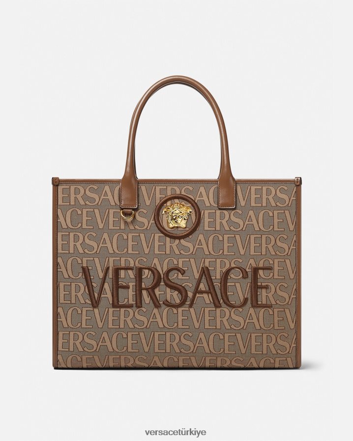Versace allover büyük taşıma çantası kadınlar kahverengi çanta B0HHR8321