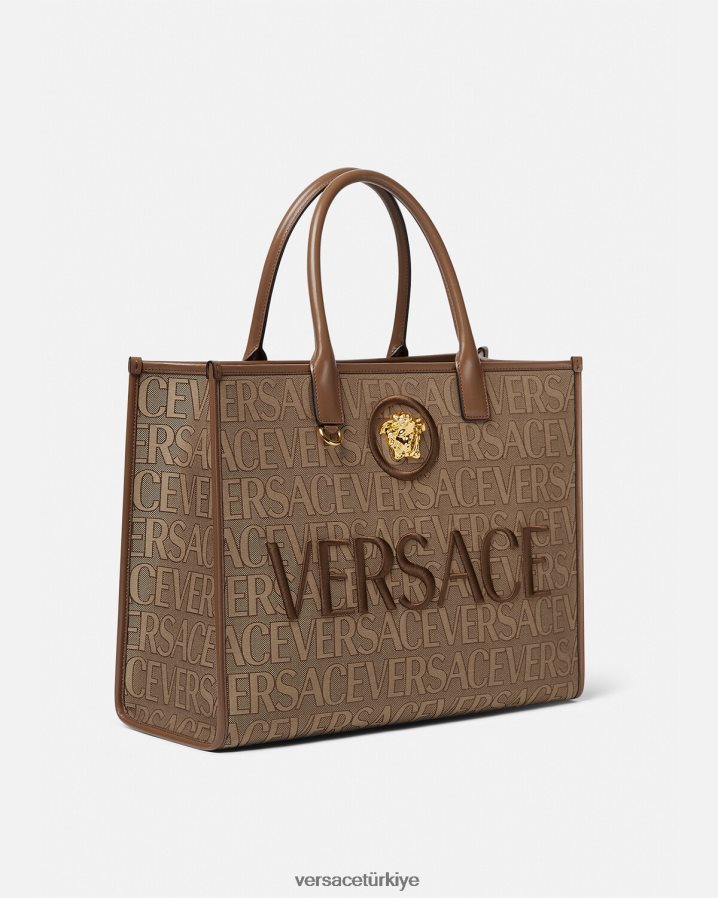 Versace allover büyük taşıma çantası kadınlar kahverengi çanta B0HHR8321